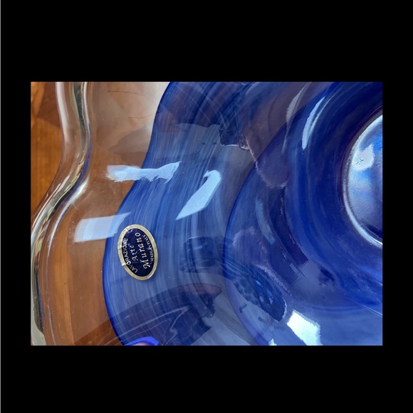 Murano Glass (Lavorazione) Cobalt Blue Dish from Italy - 17” x 9” x 3.5” - Picture 3 of 5
